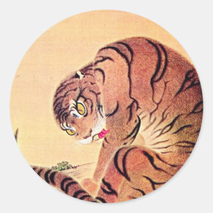 Japanischer Tiger Holzschnitt Vintage Kunst Ukiyo- Runder Aufkleber