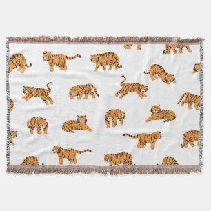 Japanischer Tiger: Nahtloses Vintage-Doodle-Muster Decke