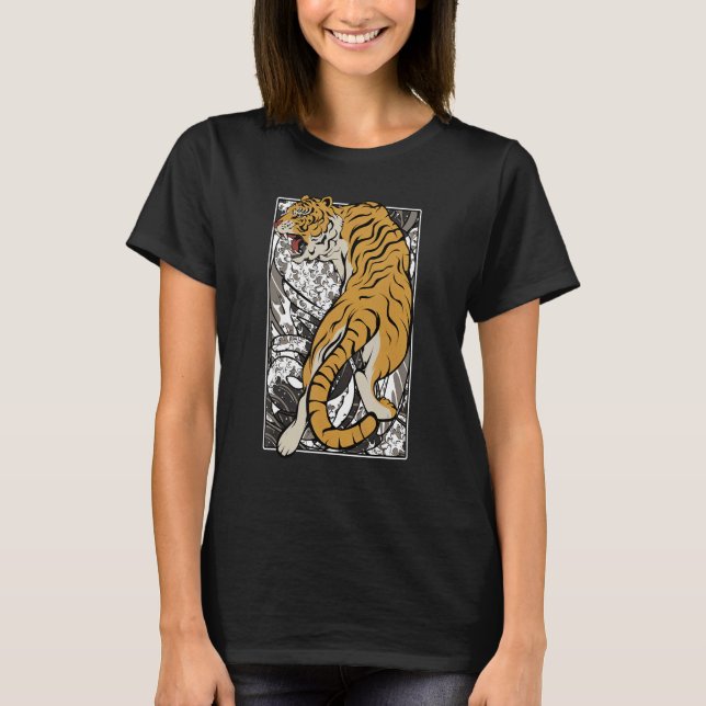 Japanischer Tiger Samurai Warrior Animal Fighting  T-Shirt (Vorderseite)
