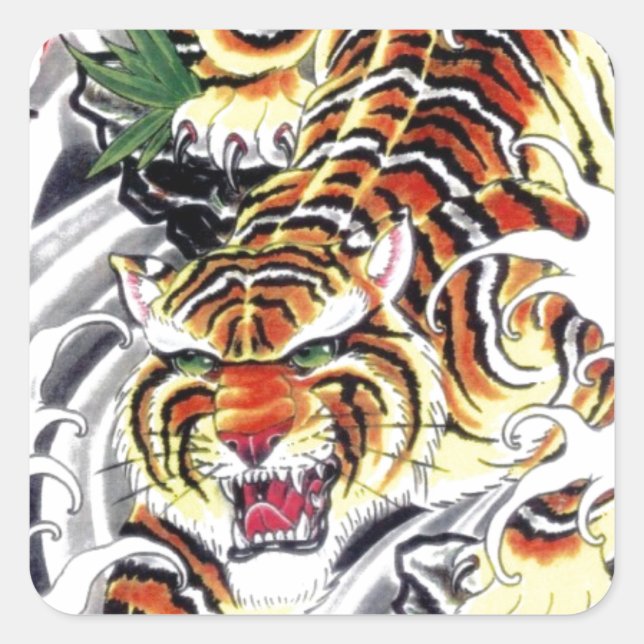 Japanischer Tiger Tattoo Design Quadratischer Aufkleber (Vorderseite)