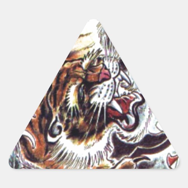 Japanischer Tiger Tattoo Dreieckiger Aufkleber (Vorderseite)