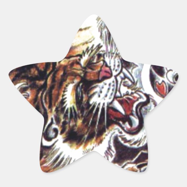 Japanischer Tiger Tattoo Stern-Aufkleber (Vorderseite)