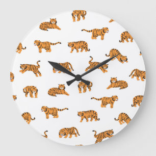 Japanischer Tiger: Vintag Doodle Nahtlos Große Wanduhr