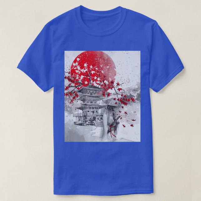Japanischer Turm mit Kirschblüten und Samurai (2 T-Shirt (Design vorne)