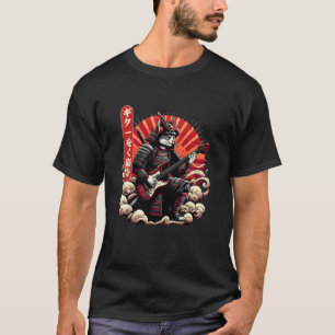 Japanischer Ukiyo-E Samurai-Katze spielt die E-Git T-Shirt
