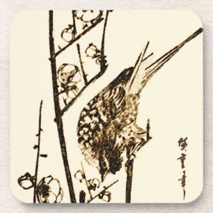 Japanischer Vogel auf Zweig - Braun und Beige Getränkeuntersetzer