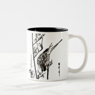 Japanischer Vogel auf Zweig - Schwarz und Weiß Zweifarbige Tasse