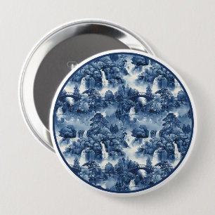Japanischer Wassergarten in einem blauen weißen Po Button