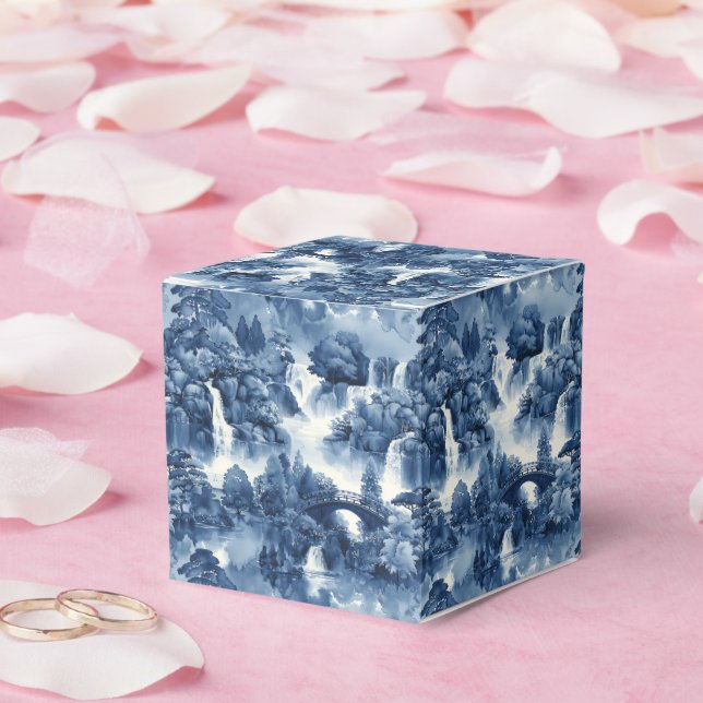 Japanischer Wassergarten in einem blauen weißen Po Geschenkschachtel (Hochzeit)