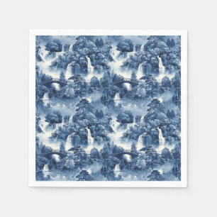 Japanischer Wassergarten in einem blauen weißen Po Serviette