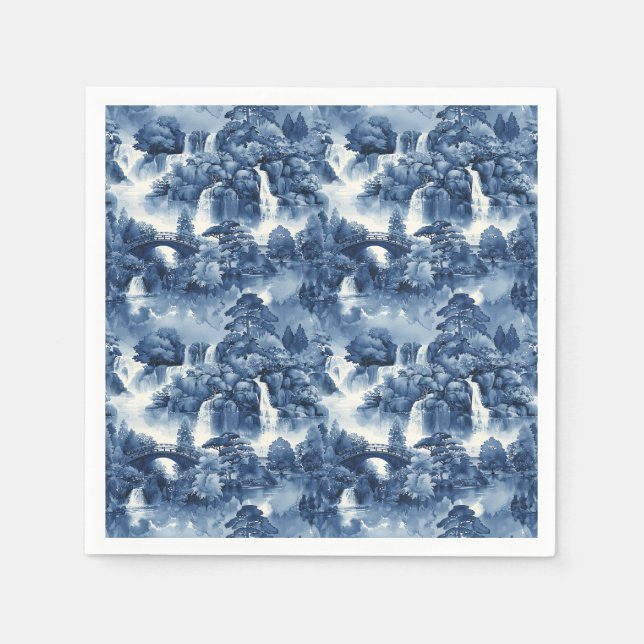 Japanischer Wassergarten in einem blauen weißen Po Serviette (Vorderseite)