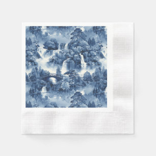 Japanischer Wassergarten in einem blauen weißen Po Serviette