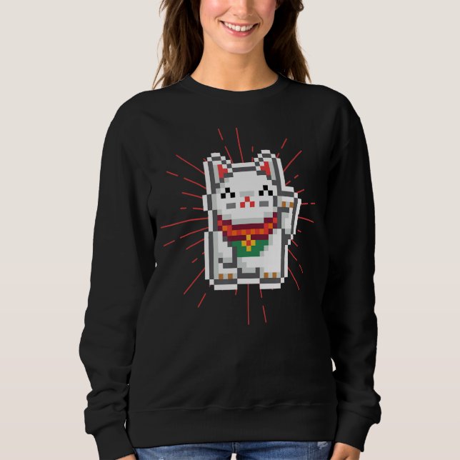 Japanischer Wellenarm Lucky Cat Pixels ästhetisch  Sweatshirt (Vorderseite)