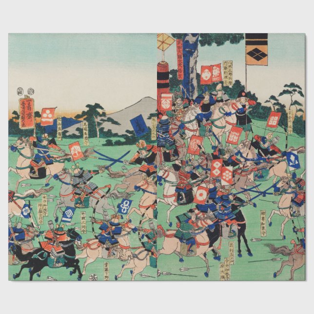 JAPANISCHER WOODBLOCK DRUCK DES BATTLE WRAPPING PA GESCHENKPAPIER (Saum)
