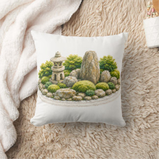 Japanischer Zen-Garten mit steinerner Laterne und Kissen