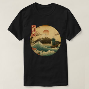 Japanisches Altes Schiff Berg Fuji Kanji Japan Kun T-Shirt