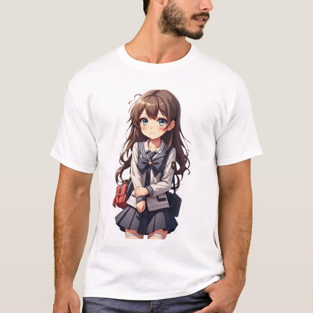 Japanisches Anime School Girl T-Shirt (Vorderseite)