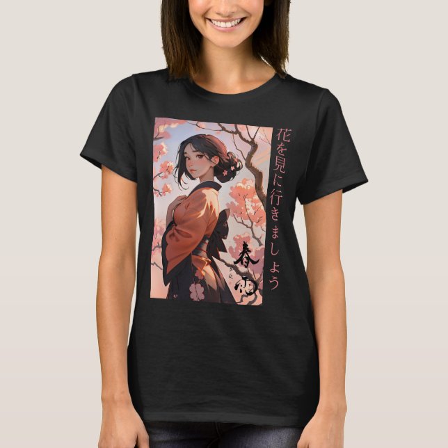 Japanisches animiertes Mädchen im Yukata-T - Shirt (Vorderseite)