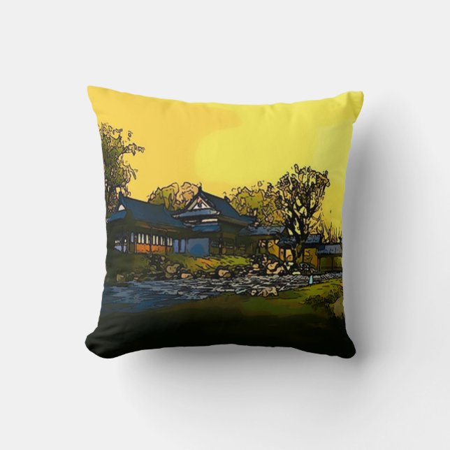 Japanisches Aquarell-Kunst-Plüsch-Wurfs-Kissen Kissen (Vorderseite)