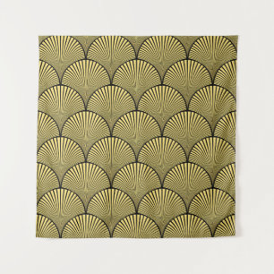 Japanisches Art Deco: Schwarz-Gold-Design Wandteppich