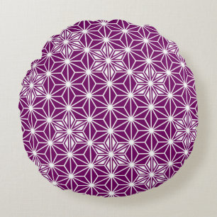 Japanisches Asanoha-Muster - Aubergine lila Rundes Kissen