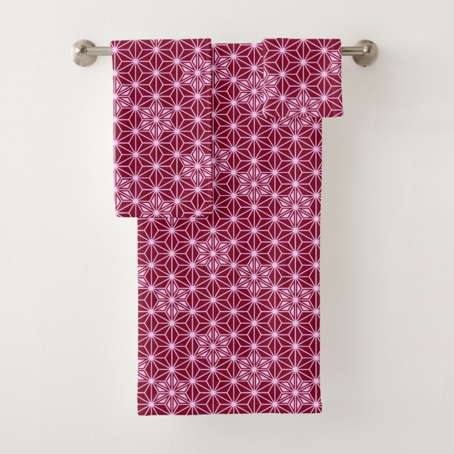 Japanisches Asanoha-Muster, Burgund und Blassrosa Badhandtuch Set (Insitu)