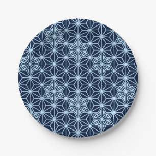 Japanisches Asanoha-Muster - Indidigo Blue Pappteller
