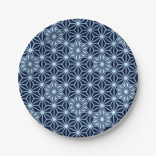 Japanisches Asanoha-Muster - Indidigo Blue Pappteller (Vorderseite)