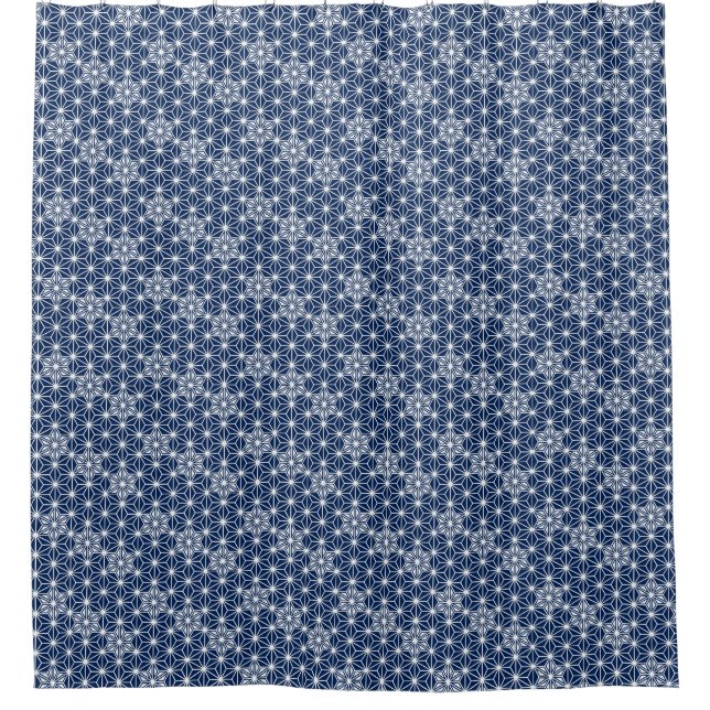 Japanisches Asanoha-Muster - Indigoblau und weiß Duschvorhang (Vorderseite)