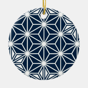 Japanisches Asanoha-Muster - Indigoblau und weiß Keramik Ornament