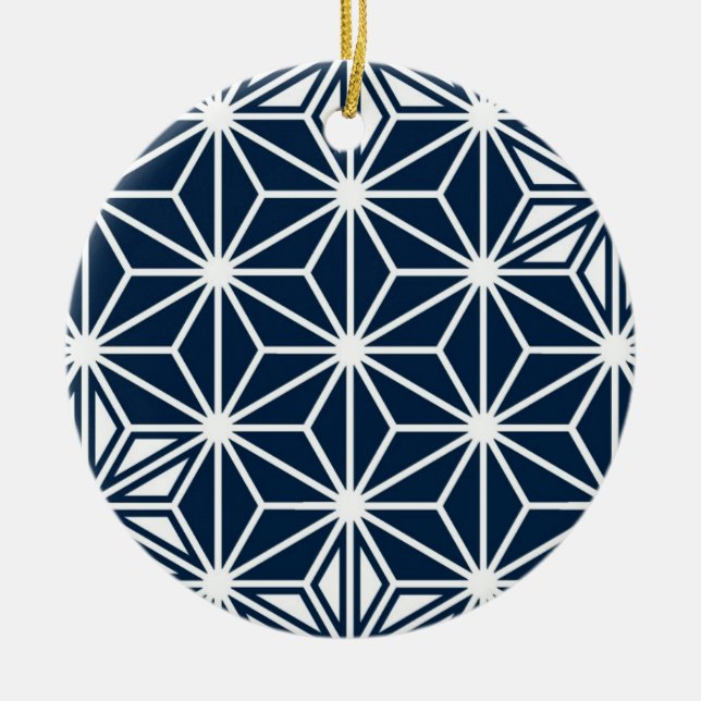 Japanisches Asanoha-Muster - Indigoblau und weiß Keramik Ornament (Vorne)