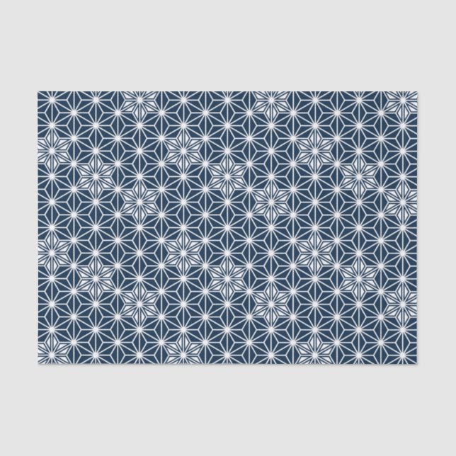 Japanisches Asanoha-Muster - Indigoblau und weiß Seidenpapier (Vorderseite)