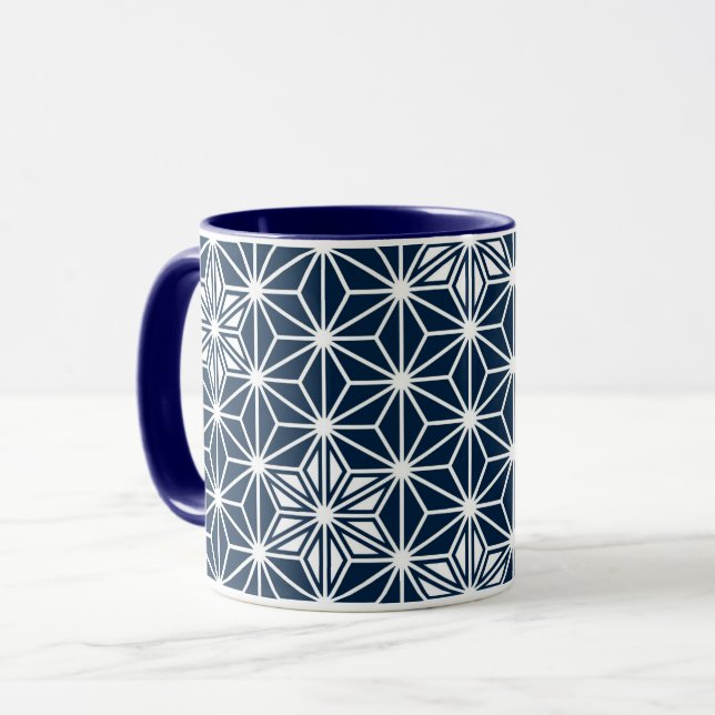 Japanisches Asanoha-Muster - Indigoblau und weiß Tasse (Vorderseite Links)