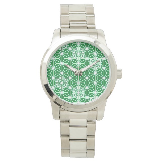Japanisches Asanoha-Muster - Kieferngrün Armbanduhr (Vorderseite)