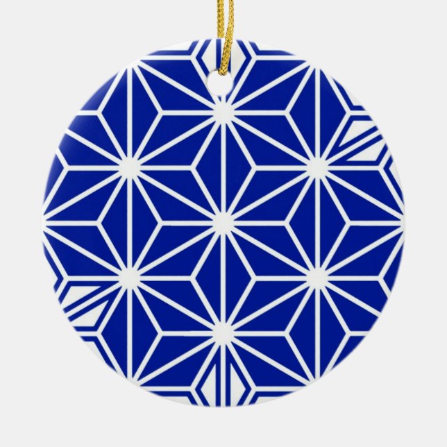 Japanisches Asanoha-Muster - Kobaltblau Keramikornament (Vorne)