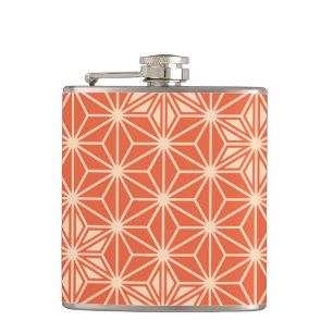 Japanisches Asanoha-Muster - Korallenorange Flachmann