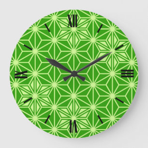 Japanisches Asanoha-Muster - Limettengrün Große Wanduhr