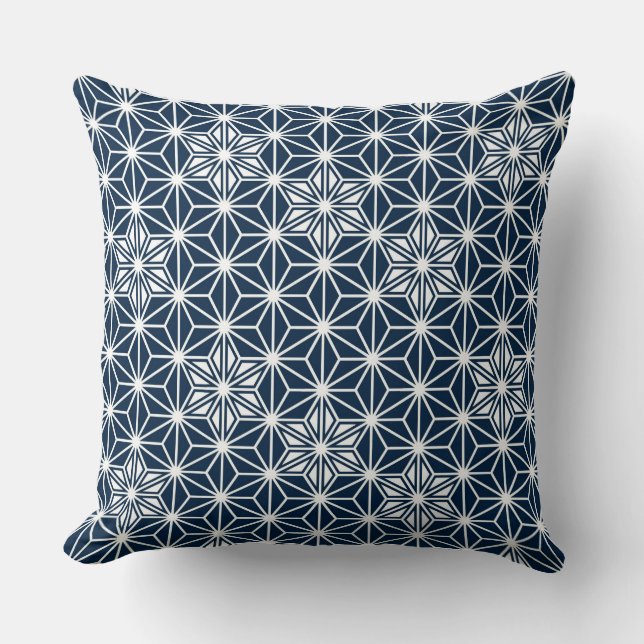 Japanisches Asanoha-Muster - marineblau Kissen (Vorderseite)