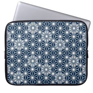 Japanisches Asanoha-Muster - Marineblau Laptopschutzhülle