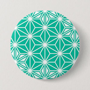 Japanisches Asanoha-Muster - pfauenblau Button