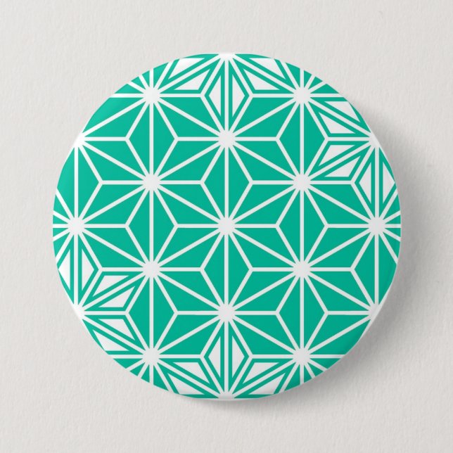 Japanisches Asanoha-Muster - pfauenblau Button (Vorderseite)