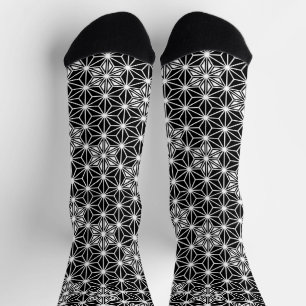 Japanisches Asanoha-Muster, schwarz und weiß Socken