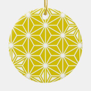 Japanisches Asanoha-Muster - Senfgold und Weiß Keramikornament
