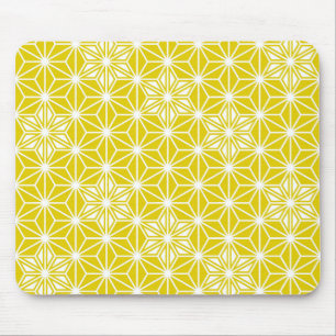 Japanisches Asanoha-Muster - Senfgold und weiß Mousepad