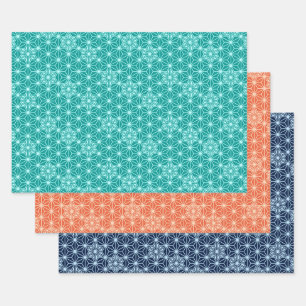 Japanisches Asanoha-Muster, Türkis, Korallen, Bla Geschenkpapier Set