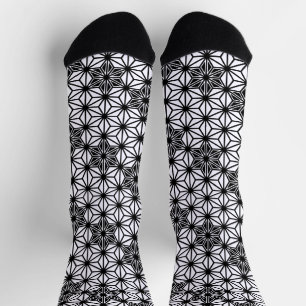 Japanisches Asanoha-Muster, weiß und schwarz Socken