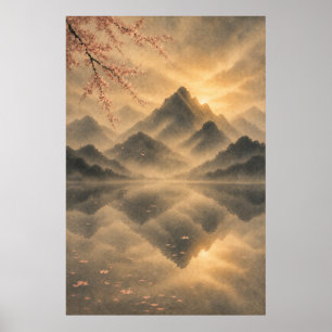 Japanisches Bergschnee Japandi-Wandkunstposter Poster