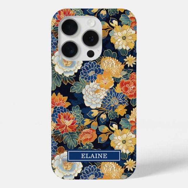Japanisches blaues Blumenmuster mit Monogramm Case-Mate iPhone Hülle (Rückseite)