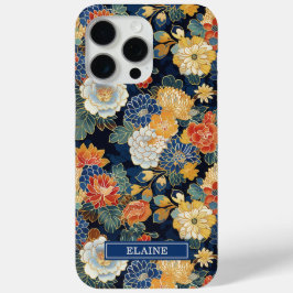 Japanisches blaues Blumenmuster mit Monogramm Case-Mate iPhone Hülle
