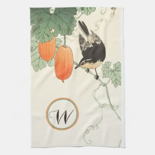 Japanisches Blockdruckband Orange Fruchtmonogramm Geschirrtuch